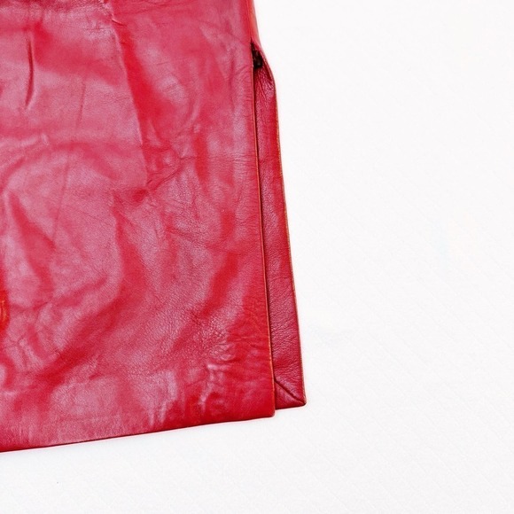 Douglas Hannant Red Leather Skirt Back Split Size 10 - Picture 3 of 7